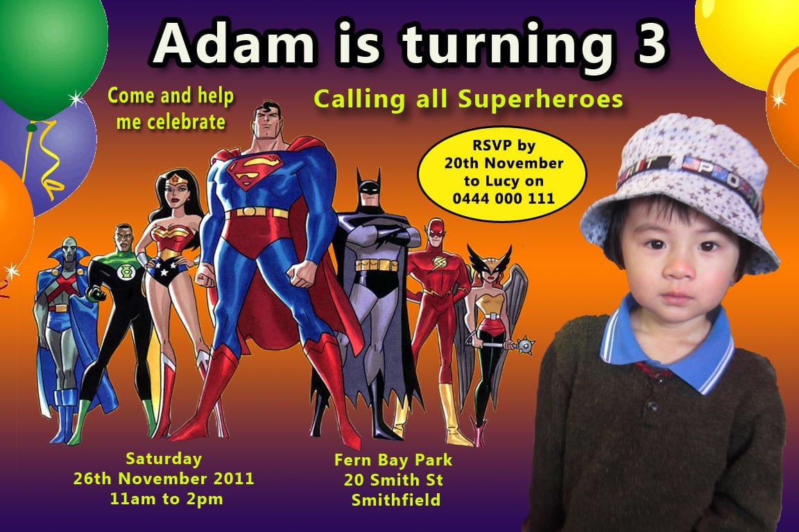 Justice League Personalised Party Invitations â Design 1 Â« Send